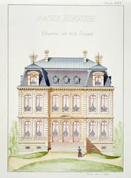 Terrassenansicht eines Hauses für das Bürgertum, Platte XXXV, aus einem Folioband von Entwürfen, ca. 1870